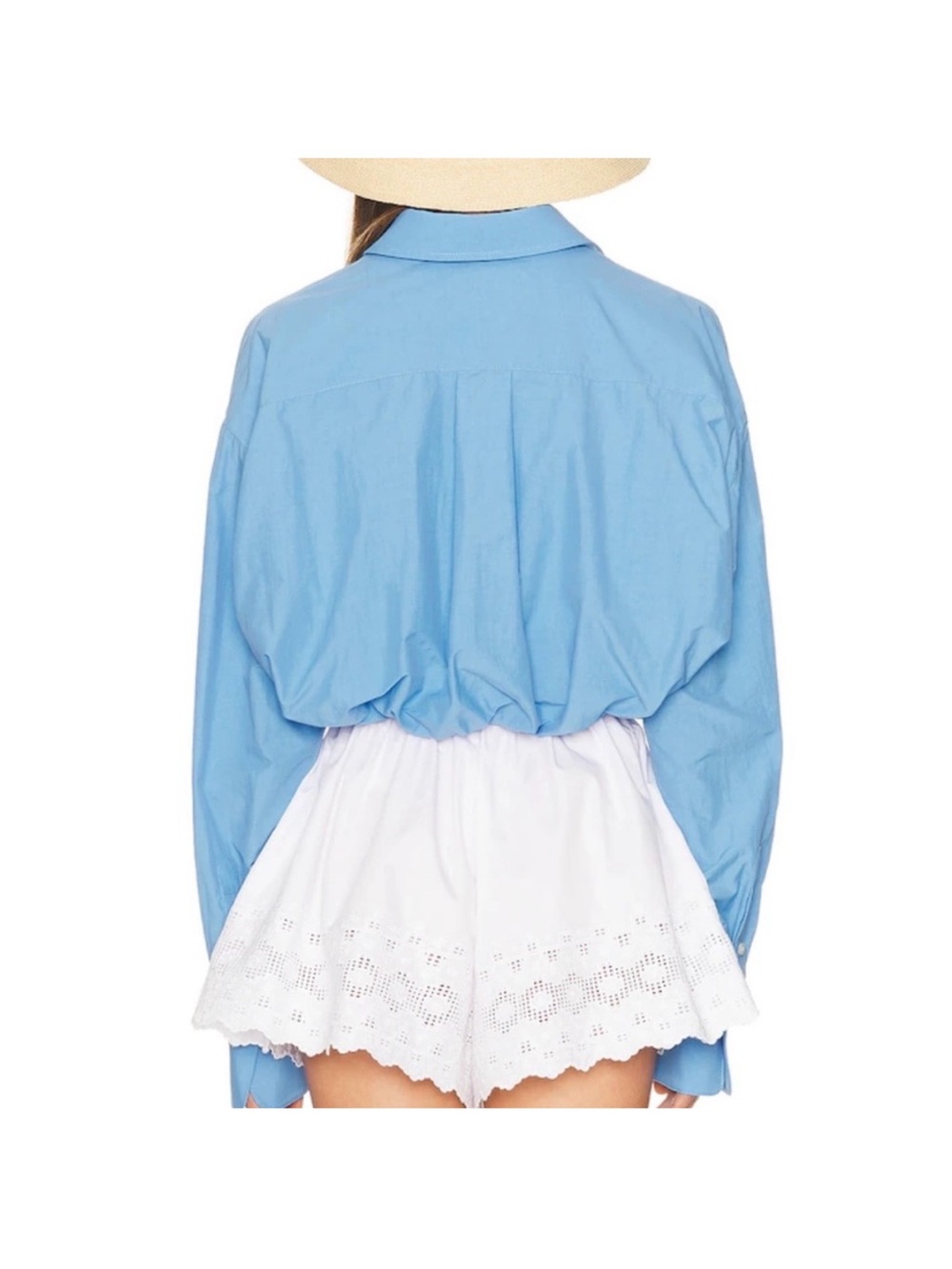 Helsa Blue Cropped Poplin Bubble Shirt - Picture 3 of 6